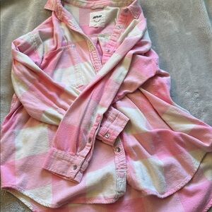 Aerie Pink and White oversized Flannel size M